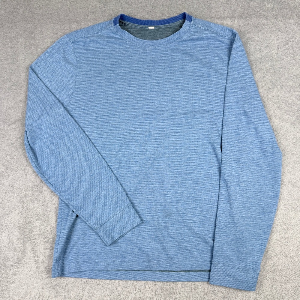 Lululemon Mens Metal Vent Tech Long Sleeve Shirt Heathered Blue Crew Neck L